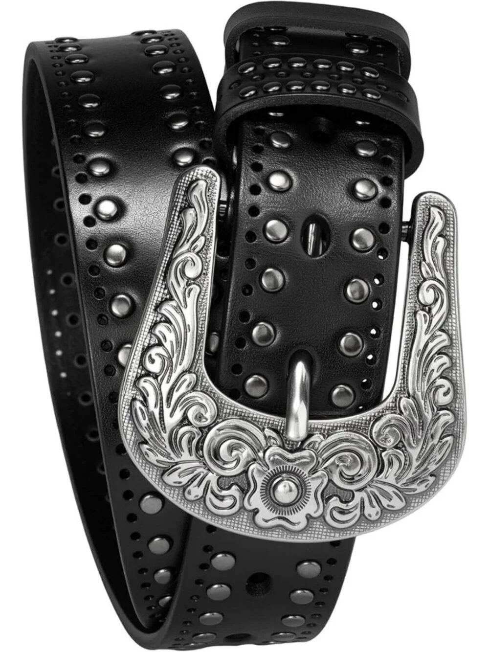 Vintage Western Leather Belt with Studs & Silver Buckle | Perfect for Rodeo
